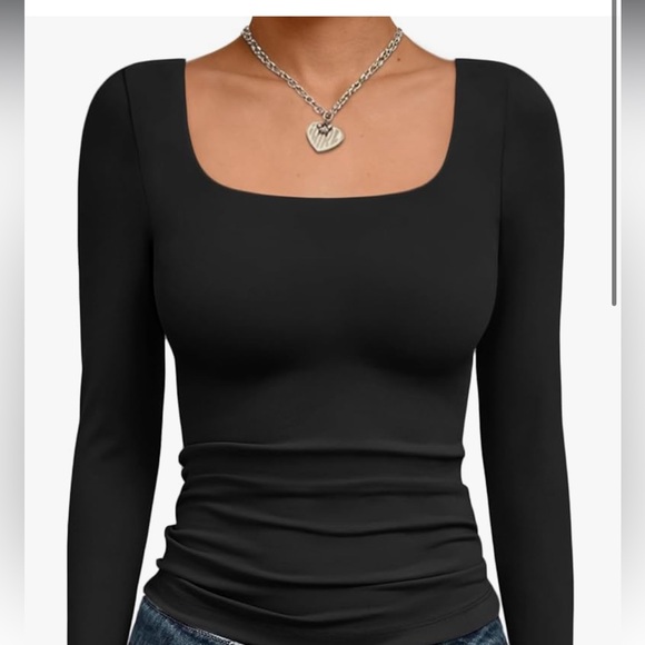 NWT women’s long sleeve basic black fitted t shirt medium - Picture 2 of 4